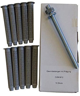 Sanremo Set 17-10x Ankerstange M12 x 160mm verzinkt + 10x Siebhülse 15x100mm - Verbundmörtel Injektionsmörtel Montagemörtel