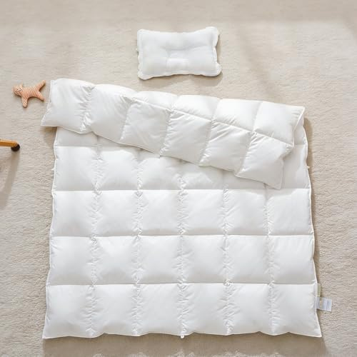 CLoucl Baby Crib Comforter/Duvet/Blanket All Season 100% Natural White Goose Down Filled,Noiseless 500 Thread Count 100% Cotton Fabric 750+Fill Power (White, 41x48in)