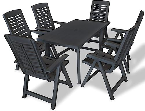 vidaXL Gartenmöbel Set 7-TLG. Gartengarnitur Sitzgruppe Gartenset Sitzgarnitur Esstisch Gartentisch Tisch Stühle Klappstühle Kunststoff Anthrazit