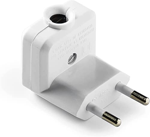 CABLEPELADO Winkelstecker für Möbelstücke, bipolarer Winkelstecker, seitlicher Kabelausgang, 10 A, 250 V, IP20, 3,7 kW, männlich, Weiß