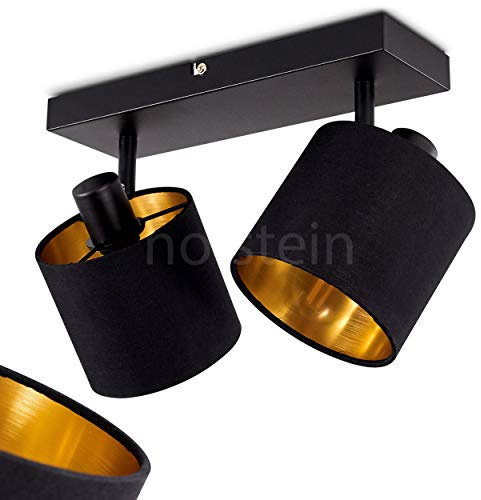 HOFSTEIN Deckenleuchte Alsen, 2-flammige Deckenlampe aus Metall/Stoff in Schwarz/Goldfarben mit verstellbaren Strahlern, Leuchte im Retro/Vintage Design, 2 x E14, Wohnzimmer, Esszimmer, Schlafzimmer