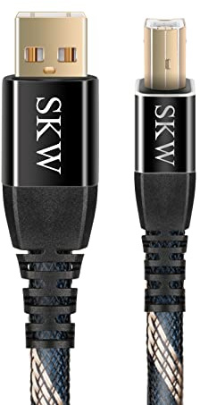 SKW Cuivre de haute pureté Câble USB 2.0 A Mâle vers USB B Mâle Nylon Tressé pour Ordinateur, carte son, décodeur, ampli, lecteur numérique.(3M)