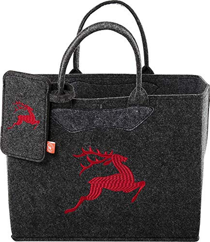 Witzgall Schöne Filz Trachtentasche 3553/55/35H mit Handytasche H38x20x30cm gestickter Hirsch Rot