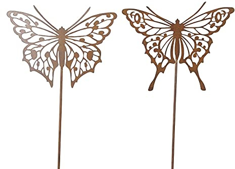 Posiwio dekorativer Gartenstecker Beetstecker Gartendeko mit Schmetterling Edelrost Preis für 2 Stück
