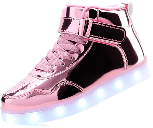 APTESOL Baskets Tendance pour Enfants avec lumières LED, Chaussures de Sport Clignotantes Rechargeables pour garçons et Filles[Rose, 32]