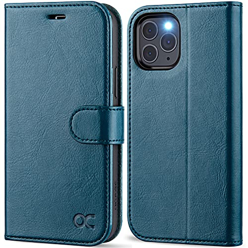 OCASE Hülle für iPhone 12/12 Pro Handyhülle Pfauenblau | Premium PU Leder Kartenfach Magnetverschluss Lederhülle RFID Schutzhülle Klapphülle Case Cover Etui