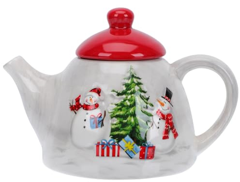 Housoutil Christmas Tree Teapot, Ceramic Christmas Coffee Pot with Snowman X-mas Tree Design, Porcelain Coffee Kettle for S Dining Table Afternoon Tea Decoration, Loose Leaf, Flower Tea Bags