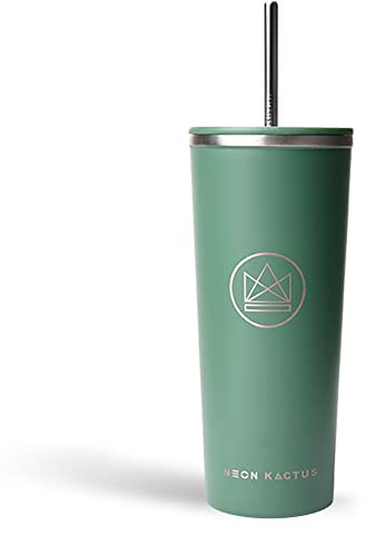Neon Kactus - Happy Camper Stainless Steel Tumbler, Insulated Tumblers with Straw and Flip Lid, Double Wall Vacuum Insulated Tumbler Cup for Hot and Cold Drinks, 24oz Capacity
