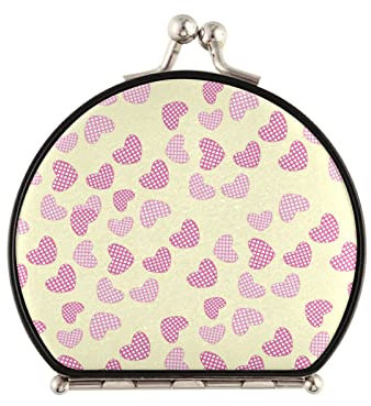 Vnurnrn Rosa Herz Makeup Kleiner Spiegel für Handtaschen,Faltbar Kompaktspiegel Tragbarer Klappspiegel Taschenspiegel für Reisen
