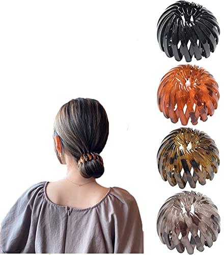 4 Stück Vintage Haarklammern, Vogelnest Haarklammern, Kopfschmuck, dehnbare Haarspange, Haarspange für Mädchen und Frauen (Leuchtendes Schwarz)