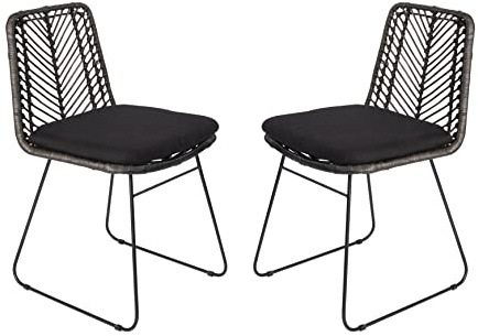 SAM 2er Set Rattanstuhl Kairo, Farbe Anthrazit, Esszimmerstuhl inklusive Sitzkissen, Korbstuhl mit Metallfüßen, Geflechtstuhl/Eisenstuhl im Retro-Design