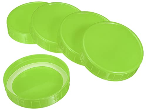 PATIKIL 86mm / 3-1/2 Wide Mouth Plastic Mason Jar Lids, 1Set/10 Pack Canning Jars Caps with Silicone Sealing Ring for Kitchen Storage, Green