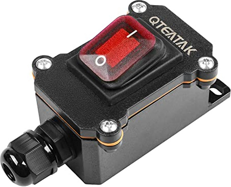 QTEATAK Inline Cord Switch DPST AC/DC 20A-125V, 16A-250V, 30A-24V, 35A-12V, IP68 Waterproof (On)-Off-(On) with Red Light Buttons, Single Hole Outdoor Electrical Start Stop Toggle Switch
