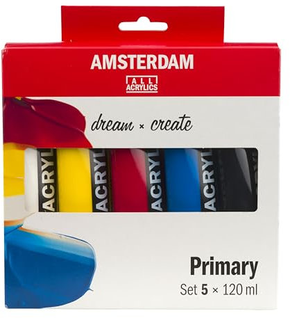Amsterdam Standard Series Peinture Acrylique | Set de Mélange (5 x 120 ml) | Couleurs Primaires + Noir & Blanc