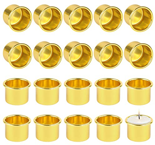 30 Kerzenhalter Stabkerze, Kleine Stabkerzen Aluminium,Kerzen Hülsen Gold | Durchmesser 22mm Runden DIY Kerzentülle,Kerzenständer Kerzeneinsätze für Hochzeit Geburtstag Tischdeko