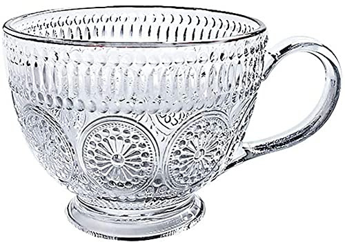 EdirFtra Tasse de thé en Verre de Tournesol en Relief Vintage, Tasse de café de 14 OZ, Tasse de Tournesol de Grande capacité, Bol de Yaourt en Relief Vintage avec poignée
