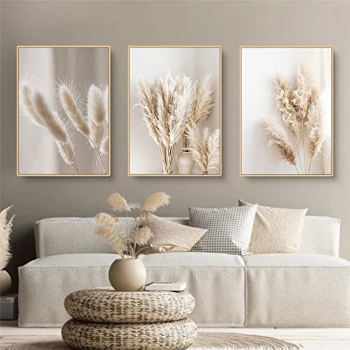 Trayosin 3er Premium Poster Set, Schilf Natur Leinwandbilder, Moderne Wandbilder, Bilder Wohnzimmer Deko Schlafzimmer, Beige Boho Pampasgras Bilder,ohne Rahmen (B,40x50cm)