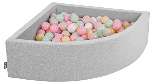 KiddyMoon Piscine À Balles pour Bébé Quart Angulaire 90X30cm/300 Balles 7Cm Fosses À Boules Jouet Enfant, Gris Clair: Beige Pastel/Jaune Pastel/Blanc/Menthe/Rose Poudré