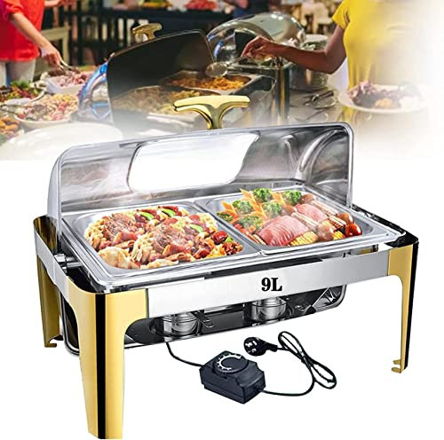 UZOURI Chafing Dish Buffet, Servidor Calienta-Platos de Buffet de Acero Inoxidable para Partido Hotel, Chafing Dish Electrico con Tapa Visible para Comercial y Domestico (9L/13L)