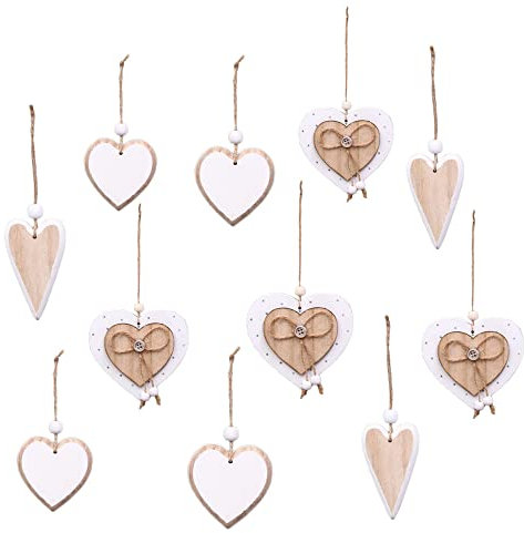 Super Idee 12 Herzanhänger 6 cm weiß gepunktet Deko aus Holz Tür & Fenster Natur-Deko zum Aufhängen Kommunion Mitbringsel Hochzeitsdeko Anhänger Winterdeko Gastgeschenke Geburtstag (12)