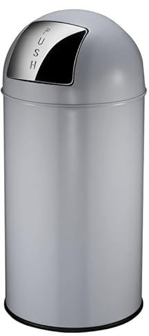 PROREGAL Abfallbehälter mit Pushdeckel & Inneneimer aus Metall | 40 Liter, HxBxT 74x34x34cm | Grau