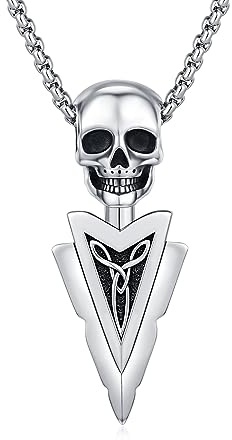 ZIPPICE Totenkopf Kette 925 Sterling Silber Totenkopf Pfeilspitze Halskette für Herren Halloween Goth Schmuck Geschenke für Ehemann Herren Bruder