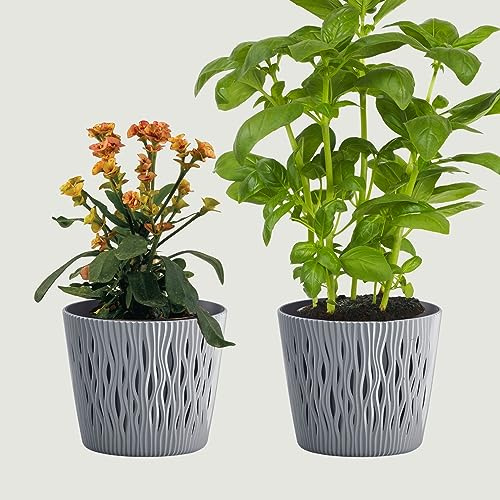 Zero Home - 2er Set Blumentöpfe, Blumentopf, Blumenübertopf Set, Düne Design, aus Haltbarem Material, Keine Abflusslöcher, Hergestellt in EU, Premium Qualität, STEINGRAU ⌀ 16 cm