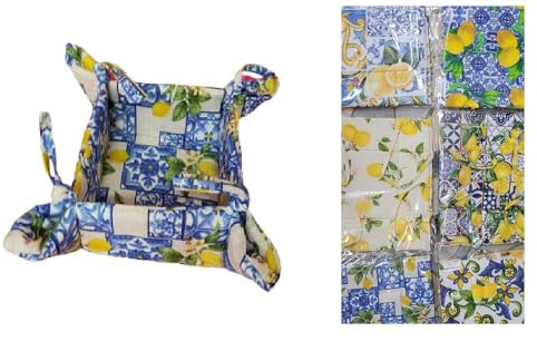 BLUSUPERSHOP 1 centrotavola in tessuto portapane 20x20 cm alto 9 cm souvenir di napoli 6 fansasie amalfitane