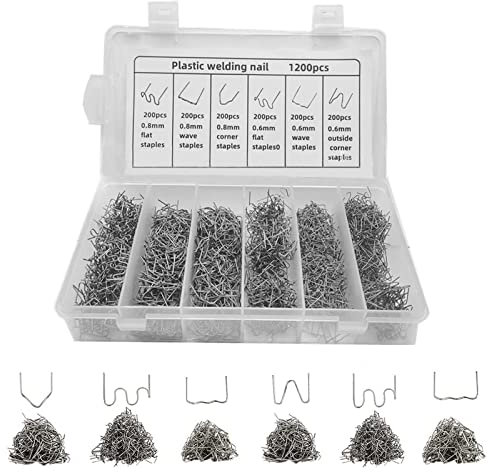Grapas Onduladas, 1200 PCS Parachoques automático plastico Soldadura Reparar Grapadoras calientes 0,8mm / 0,6mm, Grapas de Onda Precortadas, Soldador Plastico Grapas, Grapas calientes