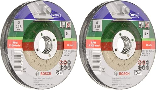 Bosch Accessories 2609256332 5 disques à tronçonner à moyeu déporté pour Métaux Diamètre 115 mm Diamètre d'alésage 22,23 Epaisseur 2,5 mm (Lot de 2)