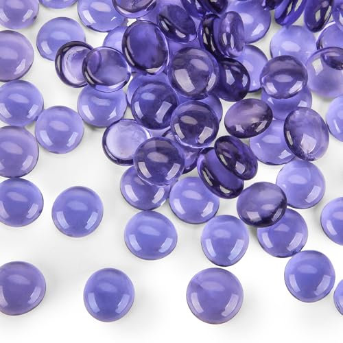 VGOODALL 450g 1LB 80-100PCS Purple Flat Glass Pebbles,Glass Beads Decorative Gem Pebbles Mancala Stones for Vase Filler Table Scatter Home Decor