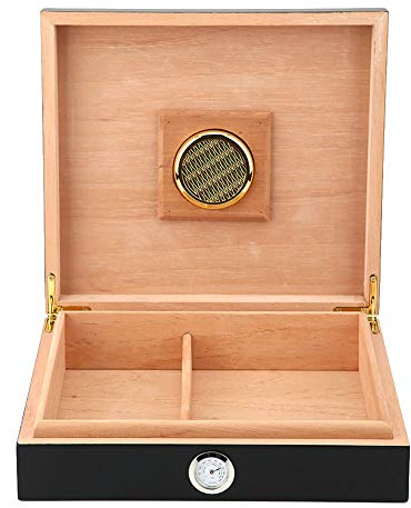 AILOOCEDI Zigarren-Humidor mit Hygrometer und Trennwand, Zigarren-Humidor-Etui, Tragbare Mini-Humidor-Zigarrenbox, Vintage-Holz-Zigarettenbehälter-Aufbewahrungskoffer (Schwarz)