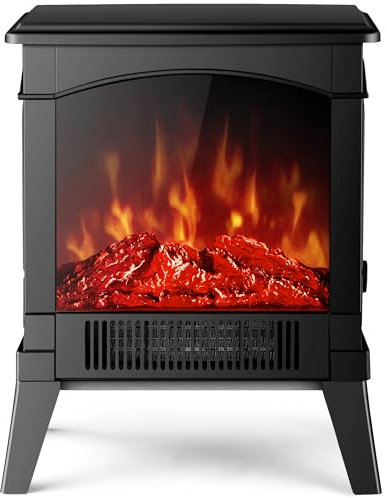 NETTA Stove Heater Electric Fireplace With Fire Flame Effect, Safety Tip Over Switch, Freestanding Portable Electric Log Wood Burner Effect