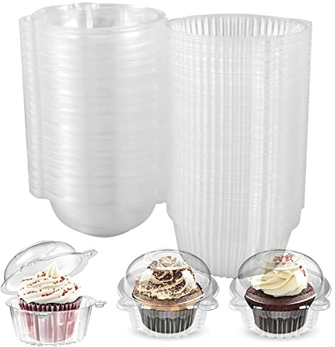 100Pcs Cupcake Containers Individual with Lid, Clear Plastic Boxes Individual for Cake Slice Portions, Stackable Single Muffin Holders Boxes Cups Cases Pods for Home Baking, Wedding, Baby Shower(Owl)