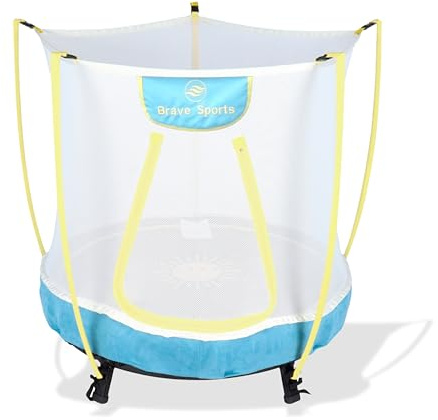 BRAVE SPORTS - Trampoline pour Enfants – Jeux pour Intérieur et Extérieur en Acier Galvanisé – Balançoire Extérieur avec Filet de Sécurité – Montage Rapide – 1 Mètre