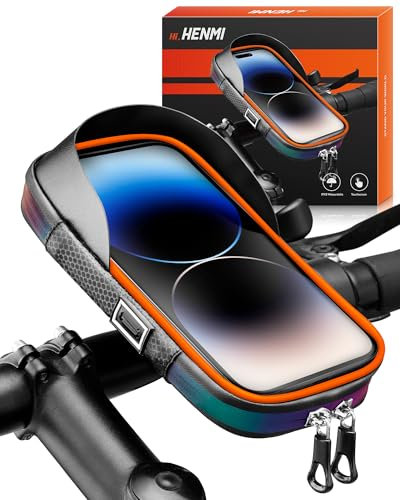HENMI Handyhalterung Fahrrad Wasserdicht Tasche für 4.7-7 Zoll Smartphone Handytasche Fahrrad mit Regenschutz 360°Drehbarem Fahrradtasche Handy für Rennrad, Ebikes, Motorrad
