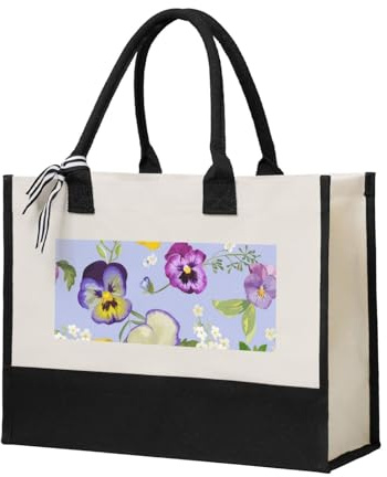 YUNWEIKEJI flores de pensamiento, Bolsa de comestibles Bolsa de mano Bolsa de lona Bolso de compras, Bolsa de hombro de lona multiusos