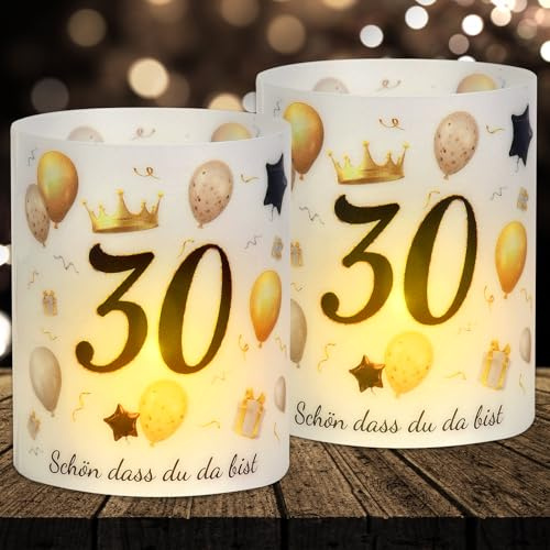 16 Windlicht Tischdeko 30 Geburtstag, Deko 30. Geburtstag Männer Frauen, Happy Birthday Windlichter Tischdeko, Geeignet für Teelichter oder Kerzen