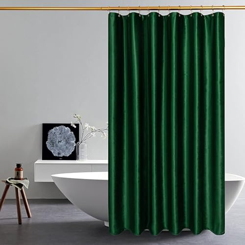 HYAWGE Duschvorhang Grün Wasserdicht Waschbar Badvorhang aus Samt Stoff180x180cm mit 12 Duschvorhangringen Duschvorhang Magnete Unten