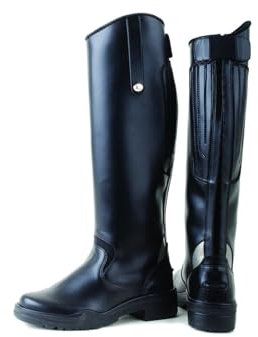 Rhinegold Nebraska Reitstiefel, lang, Schwarz, Uni, Synthetik, kniehohe Stiefel für Damen und Herren, mit Reißverschluss hinten, kniehohe Stiefel