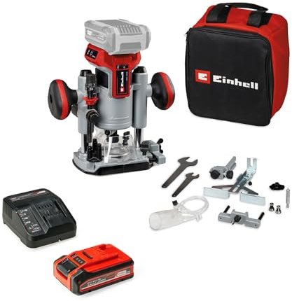 Einhell Professional Akku-Oberfräsen-Kantenfräsen-Set TP-RO 18 Set Li BL Power X-Change (18 V, Brushless, Frästiefen-Feineinstellung, inkl Zubehör, Tasche und 4,0 Ah Akku)