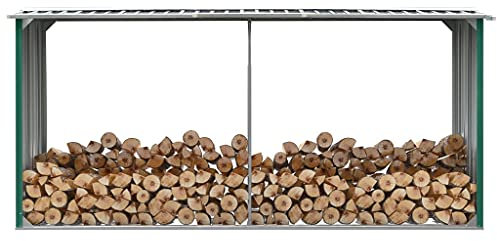 Xichuzi Brennholzlager Verzinkter Stahl 330 x 92 x 153 cm Grün, Kaminholzregal Aussen, Holzstapelhilfe, Carport, Sichtschutz Garten, Kaminholzregale
