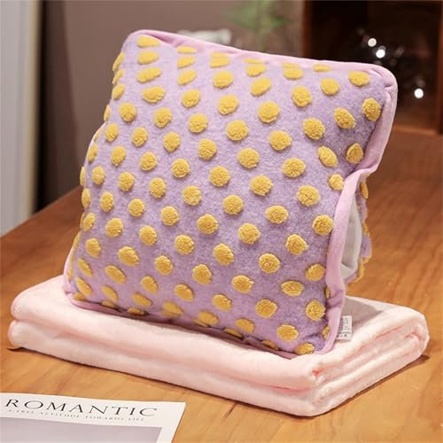 Hixingo Reisedecke und Kissen 2 in 1, Reisedecke mit Kissen Set Multifunktionale Reise Decke und Kissen 2 in 1 Weichem Flugzeug Verwandlungskissen für Urlaub, Camping (35 * 35cm,Rosa Polka Dots)