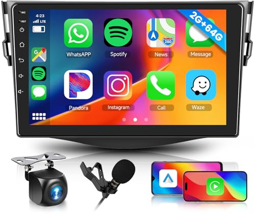 2GB 64GB Android Autoradio per Toyota RAV4 2007-2012 Wireless Carplay Android Auto, Hodozzy 9 Pollici Touch Screen Stereo, GPS Navigatore WiFi Bluetooth FM/RDS Retromarcia 2 Din Radio per Toyota RAV4