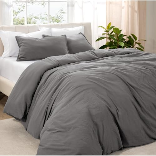 Bare Home Emperor Size Sandwashed Duvet Cover and Pillowcase Set - Ultra-Soft, Lightweight, Cooling - 3-Piece Set (Duvet Cover, 2 Pillowcases) - Sandwashed Grey