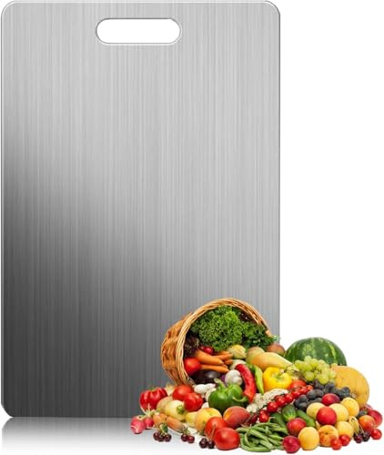 DUOJIN Tabla de Cortar de Acero Inoxidable Alimenticio 304, Antibacteriana y Antimoho, 34 x 23 cm, Doble Cara, para Cocina Profesional