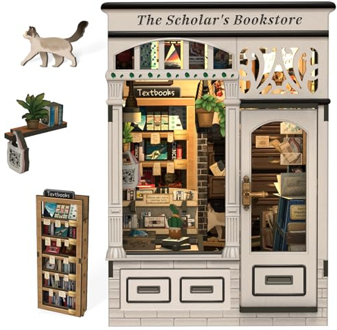Cutefun Book Nook, kit fai da te per casetta in miniatura per adulti, scaffale per libri, puzzle 3D in legno, mini kit modello artigianale, regalo per donne amanti dei libri (The Scholar's Bookstore)