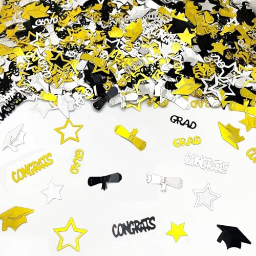 500 Stück Glitzer Abschluss Deko Konfetti, Abschluss Streudeko, Schwarz Gold Silber Abschlussdeko Confetti, Prüfung Bestanden Deko Confetti, Congratulations Grad Bestandene Prüfung Geschenk
