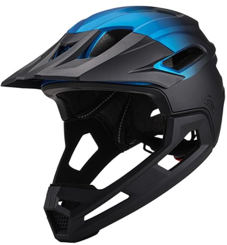 Mountainbike-Helm, schockdes PC Full Face Bike Helme mit abnehmbarem Kinnhalter, Einstellbarer Unisex-Schwarz- und Blaukopfschutz für das Radfahren im Freien