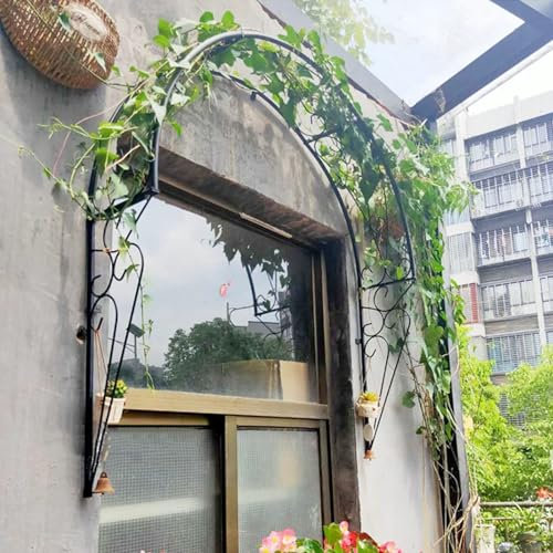 Decorative Half Round Wrought Iron Garden Arch for Climbing Plants Arbour Archway Trellis for Patios Windows Gardens Porches Wall Mounted Rose Arches